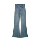 Fongt Blue Retro High Street High-Rise Micro-Rave Jeans Women Summer Elastic Repair Slim Thin Horseshoe Long Pants