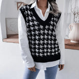 Fongt And Autumn New Sweater Women Casual Knitting Vest Thousand Bird Case Jacket Women's