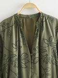 Fongt Women's Long-Sleeved Loose Hollow Lace Dress 2035