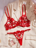 Sheer Lips Heart Embroidery Lingerie Set-Outfit