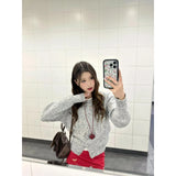 Fongt Gray Round Collar Small Fragrant Knitted Top Woman 2025 Spring Small Man Super Fire Single Special Coat Thin