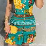 New Green Butterfly Printed A-Shaped Suspender Dress Is Available For Women.-Outfit