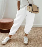 Fongt Women Cotton Trousers Pocket Tight Slacks Women's Pants