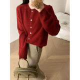 Fongt Knitted Cardigan Woman 2024 New Year Loose Sweater Short Coat Outside The