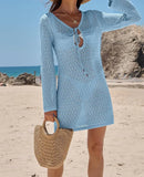Fongt Beach Dress Sexy Hollow Perspective Knitted Long-Sleeved Bikini Shirt Sunscreen Woman