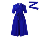 Fongt African Women's Dress 2025 Summer New Fashion Suit Collar Short Sleeve Solid Color Swing Dress