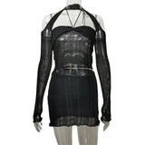Fongt 2025 New Knitted Hollow Tice With Cuffet Wrapped Chest Umbilled Tumice Skirt Knitted Suit Woman