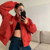 Bomber Woman Varsity Jacket Baseball Uniform American Style Oversize Embroidery Women's Winter Coats 2022 Red Jackets