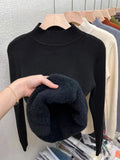 Thicken Half Turtleneck Sweater Women Pulls Oversized 4xl Sueter Warm Knit Tops Velvet Lined Slim Soft Knitwears