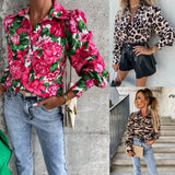 Wise Hot Style Autumn New Long Sleeve V Neck Button Leopard Print Shirt Woman-Outfit
