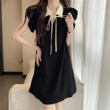 Fongt MM300 Pounds Large-Size Reduction Of Small Flying Sleeves Black Dress Women's Summer French Small Fragrant Wind Straight Cover Belly Skirt