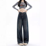 Fongt Wide-Leg Jeans Women's Fall 2023 New High Waist Show Thin Loose Design Feeling Straight Tube Floor Pants-Outfit