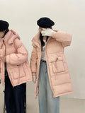 Crescent Buckle Short Down Jacket Female 2024 Winter New Hooded Thick Waist Show Thin White Duck Down Warm Coat-Outfit