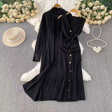 Fongt Temperament Long Knitted Shawl Coat + Light Luxury Metal Buckle Vest Dress Set