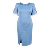 Fongt African Plus-Size Temperament Women's Dress Elegant Style Lead Pearl Open-Fork Dress Dress