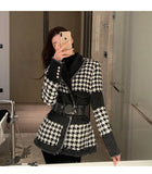 and autumn 2020 new chihuage lace up celebrities retro denim waist stitching thick suit coat women