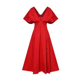 Fongt Summer New Solid Color Princess Sleeve High Waist Temperament Elegant Big Hem Long Dress-Outfit