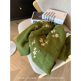 Floral Cropped Knitted Cardigan Women Embroidery Sweater Coat Korean Elegant Single Breasted Knitwear Casual Jumpers New-Outfit