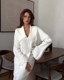 Fongt And Winter Solid Color Overturned Sweater Suit Female Horn Sleeve Temperament Knitted Polo Skirt Two-Piece