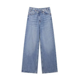 Fongt 2025 New Women's Asymmetrical Double-Legged High-Waisted Denim Straight Trousers