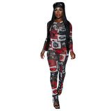 Fongt Women's Autumn And Winter Mechanical Pattern Printing Round-Neck Perspective Mesh Sexy Long-Sleeved