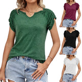 2023 New Solid Color U-Neck Rotator Sleeve Loose Women's T-Shirt Top-Outfit
