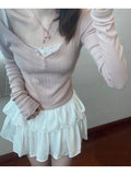 Women Cotton Front Buttons Pink Tees 2023 Summer Fashion Ladies Casual Female O Neck Long Sleeves Solid Color Tops-Outfit