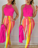 Series) 2023 Women's Red Print Shirt Pantsuit-With A Belt-Outfit