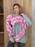 Fongt Lace Decoration Design Feeling Against The Color Of The Collar Long Sleeve Leisurely Loose Plus Velvet Top Woman