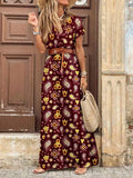 Neck Short Sleeve Paisley Print
