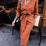 Vintage Front Button Sashes A-line Dress Long Sleeve Sexy V neck Solid Elegant Dress 2019 Autumn New Fashion Women