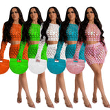 Fongt New Women's Casual Knit Hollow-Out Sequin Beach Skirt Two Sets-Outfit