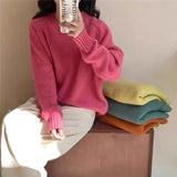 Fongt And Winter Soft-Cuffed Solid Color Long Sleeves Knitted Jersey Casual Bottom Korean Soft Lazy Wind Cover Sweater Female