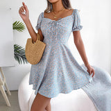 Wind Shooting Spring And Summer Leisure Horn Sleeves With Broken Flowers Dress Women's