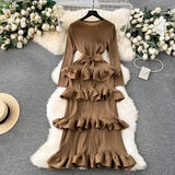 Fongt Banquet Dress High-End Light Luxury Niche Lotus Leaf-Side Cake Dress Heavy Industry Folds Long