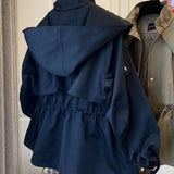 Autumn Oversized Casual Khaki Windbreaker Women Long Sleeve Drawstring Zipper