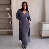 Fongt 2025 New Fashion Solid Color Long Knitwear Dress Elegant Suit Woman