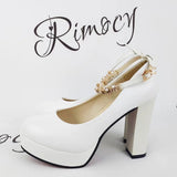 Crystal Ankle Strap Pumps Women Chunky Platform Super High Heels Shoes Woman Autumn 2023 Thick Heeled Party Wedding Shoes-Outfit