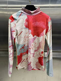 Fongt Personality Shirt Women 2025 Spring New Standing Collar Irregular Printing High-End Long-Sleeved Women's