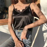 2022 Summer Satin Crop Top Women Camis Roupas Slik Off White Lace Tops Female Camisole Black Halter T-shirts Basic Woman