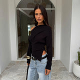 Fongt Autumn And Winter Basic Solid Color Oblique Shoulder Design Deyvel Warm Bottom Shirt Hot Girl Thin Irregular Top