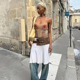 Fongt Spring Summer New Women's Fashion Slings Bare Back Print Short Repair Hottie Small Vest