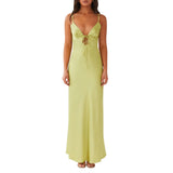 Collared With Ribbon Super Long V-Neck Sexy Dress