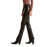 Straight Leather Long Casual Low Waist