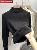 Warm Sweater Pullover Women Slim Thicken Plush Velvet Lined Knitwear Jumper Korean Half Turtleneck Poleras Soft Knit
