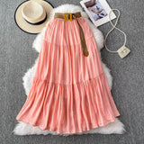 Fongt Half-Dress Women's Dress 2025 Summer Small Medium Long Leisure High-Rise Thin Thong Ponve Cake Skirt
