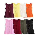 Fongt Gold Knitted Vest Shirt 10 Women's 041 Simple Single Buckle Fashion
