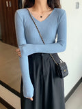 Basic B-neck Solid Autumn Winter Pullover Women Female Knitted Ribbed Sweater Slim Long Sleeve Badycon High Quality Sweater-Outfit