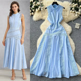 Fongt High-End Squeal Lace Splicing Sleeveless Waist Dress Women's Summer Thin Temperament Elegant Long Dress