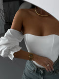 Fongt Sexy Hottie Body Fish Bone Bra Splicing Bubble Sleeve Niche Design Long-Sleeved Corset